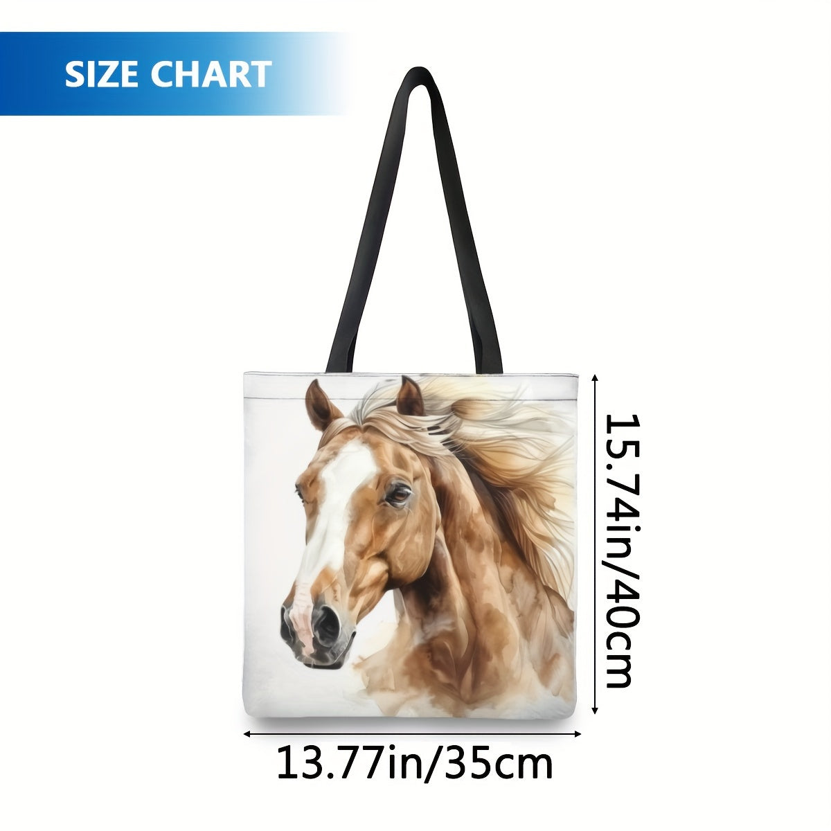 Dynamic Horse Print Handbag - Large Capacity, Durable Polyester Handbag with Fixed Black Strap for Work,, Shopping - 39.98x34.9cm