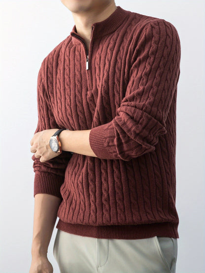 Men's Autumn Winter Zip Collar Pullover Sweater with Velvet