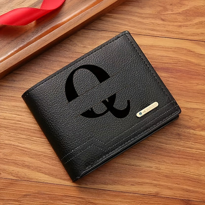 1pc Men's Business Style Faux Leather Wallet, Customizable Text and Initials, Solid Color Faux Leather with Contrast Accents, Compact Short Bifold Design for Easy Carrying - Perfect Birthday Gift for Boyfriend and Father, Per