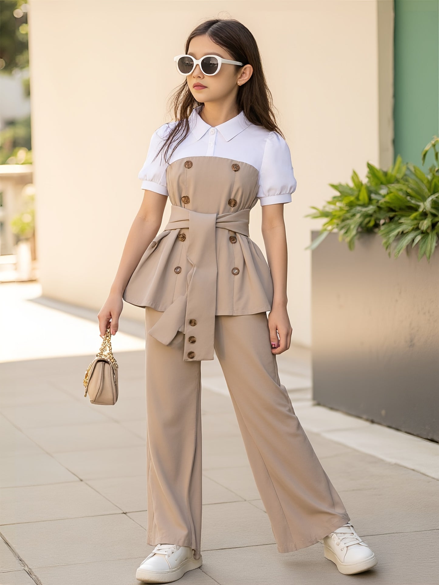 Girls' Lightweight Patchwork Two-Piece Set for Spring Summer