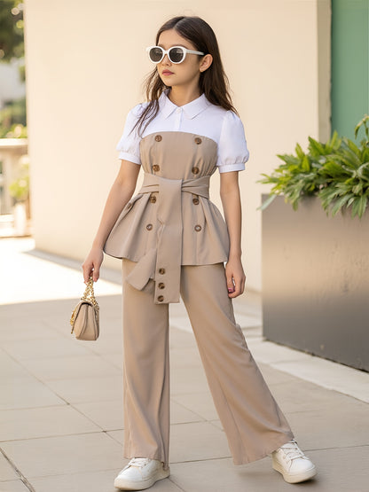 Girls' Lightweight Patchwork Two-Piece Set for Spring Summer