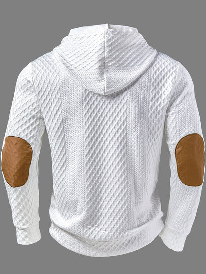 Men'S Fashion Top for Autumn And Winter, Featuring Outdoor Casual Textured Fabric, a Hood, Color-Blocking Design, Long Sleeves, And Pockets, Styled As a Men'S Henley Shirt