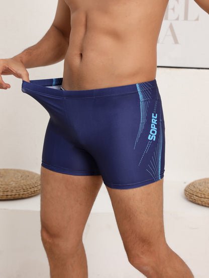 Men's Plus-Size XXL Quick-Dry Striped Swim Trunks with Drawstring