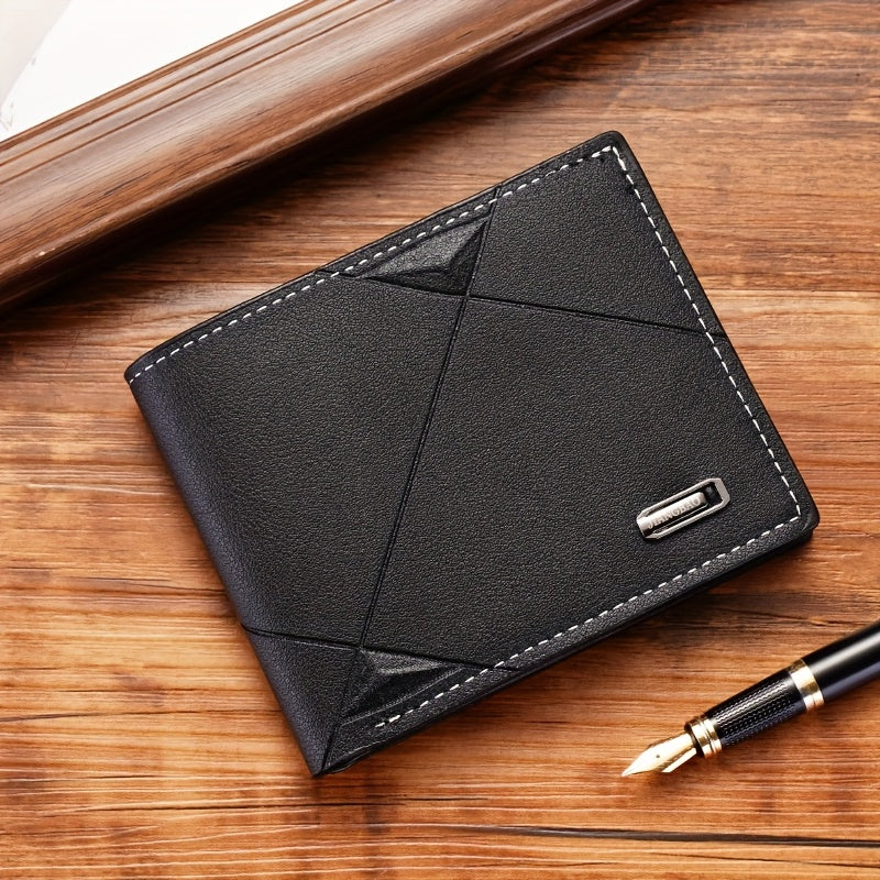 Men'S Geometric Wallet & Coin Purse Set - Compact Slim Wallet with Golden-Tone Hardware, & Brown Minimalist Design, Golden-Tone Hardware & Zipper Closure, Small Wallet