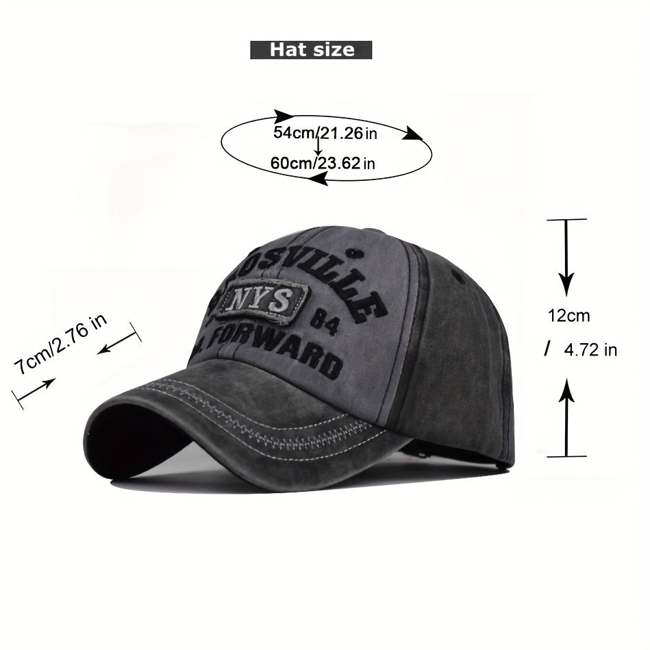 Vintage Style Unisex Baseball Cap, 100% Cotton Embroidered NYS Letter Design, Adjustable Dad Hat for Sports and Sun Protection, Hand Washable