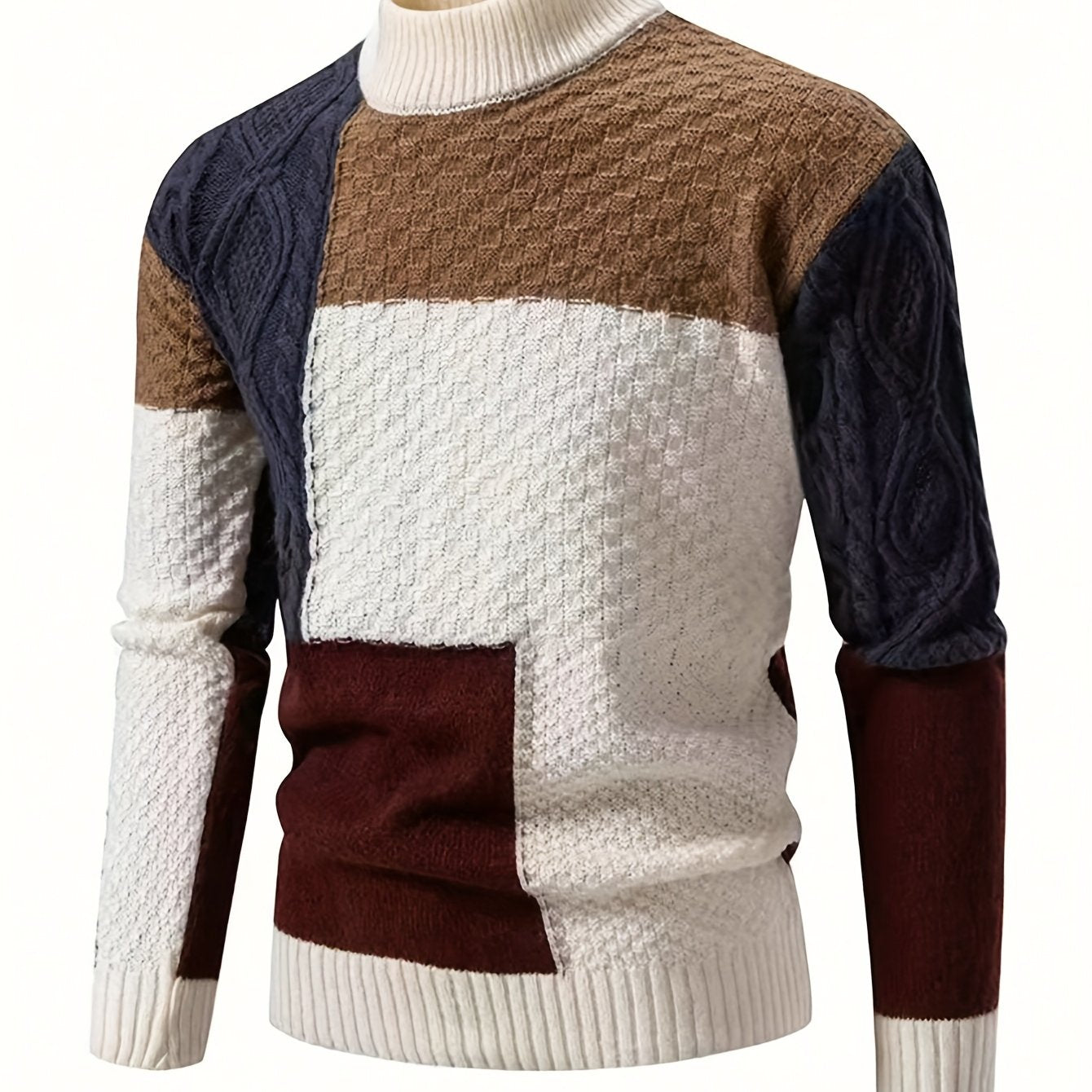 Men's Autumn/Winter Korean Style Trendy Color-Block Stand Collar Long Sleeve Loose Fit Casual Versatile Comfortable Daily Commute Sweater