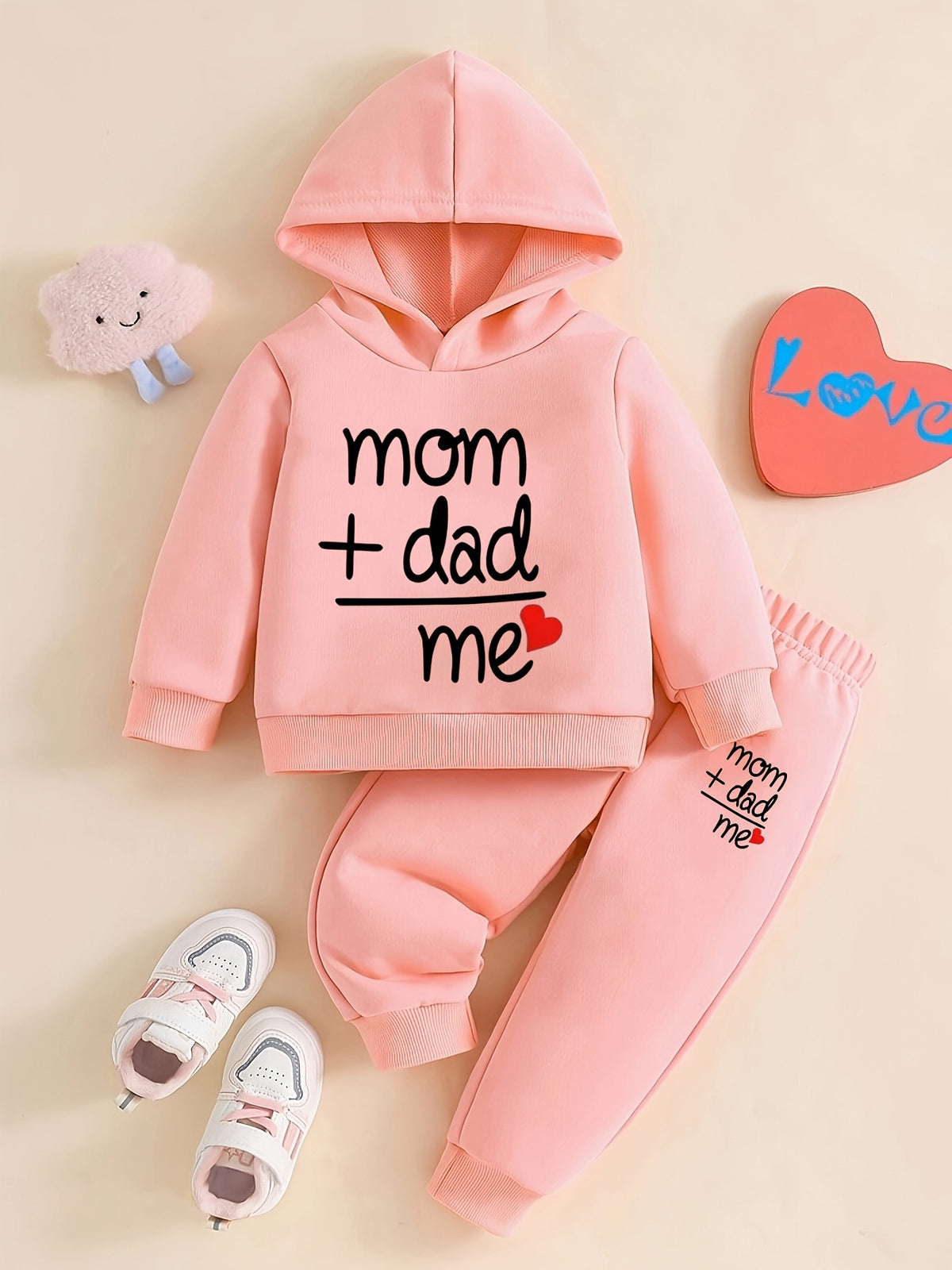 Toddler Girl's Casual 'Love' Letter Print Hoodie & Pants Set