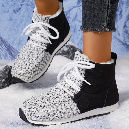 Women'S Cozy Fleece-Lined Winter Boots - & Glittery Snow Boots with Thick Rubber Sole, Lace-Up Design for Cold Weather Comfort, Casual Style, Winter Boots