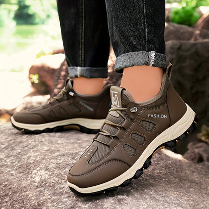 Men's Breathable Casual Running Shoes - All-Season, Stylish Lace-Up Sneakers with Rugged Tread for Hiking  Casual Attire, Brown
