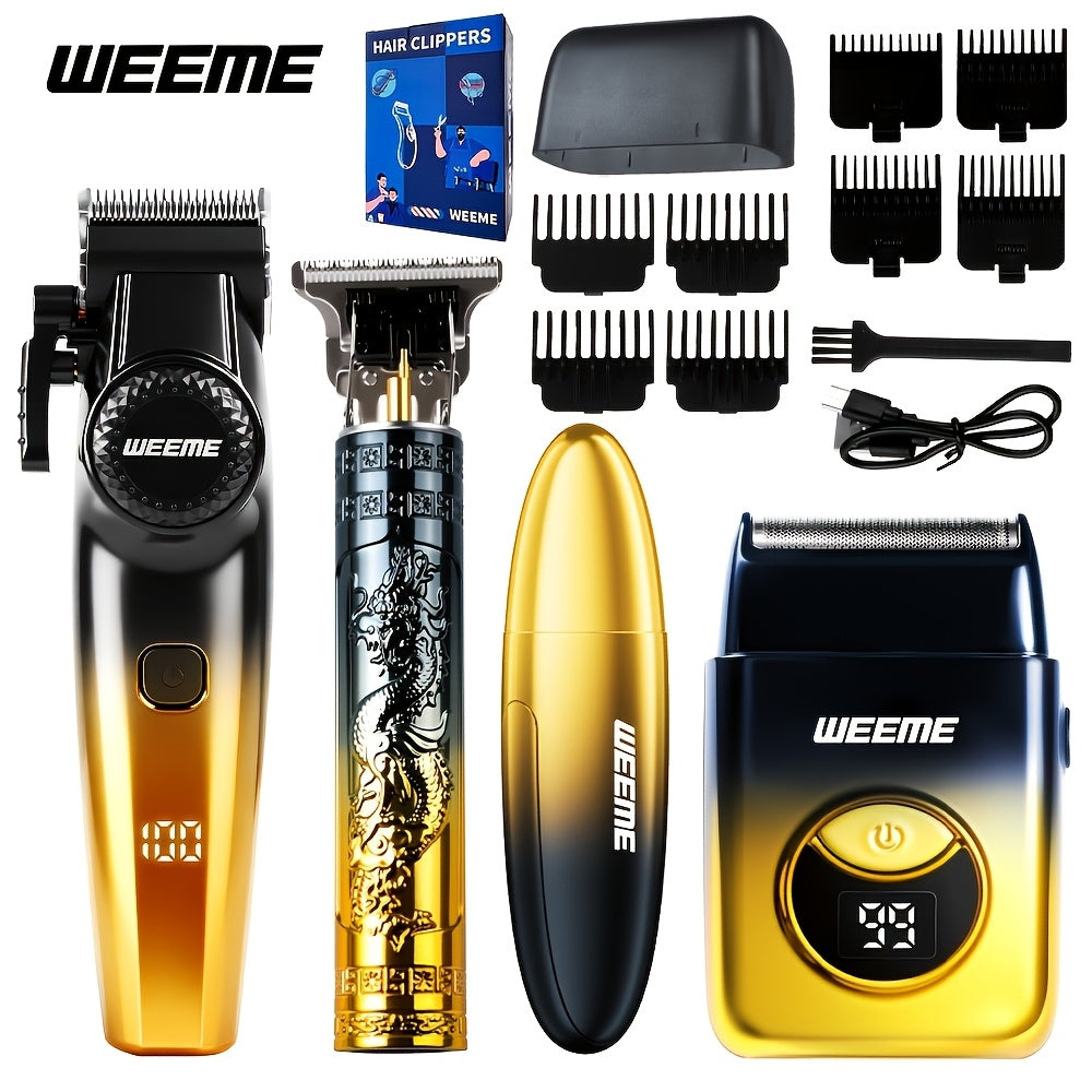 WEEME 4pcs Hair Clipper for Men Set, Cordless Electric Hair Clipper, T-Shaped Beard Trimmer & Nose Hair Trimmer, Electric Shaver, Professional Haircutting and Beauty Kit for Men Grooming, Home Barber Use, Precision Styling To