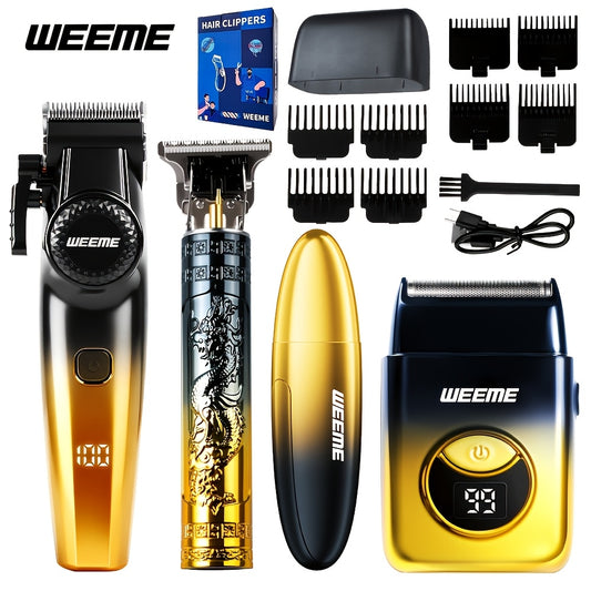 WEEME 4pcs Hair Clipper for Men Set, Cordless Electric Hair Clipper, T-Shaped Beard Trimmer & Nose Hair Trimmer, Electric Shaver, Professional Haircutting and Beauty Kit for Men Grooming, Home Barber Use, Precision Styling To - ayq