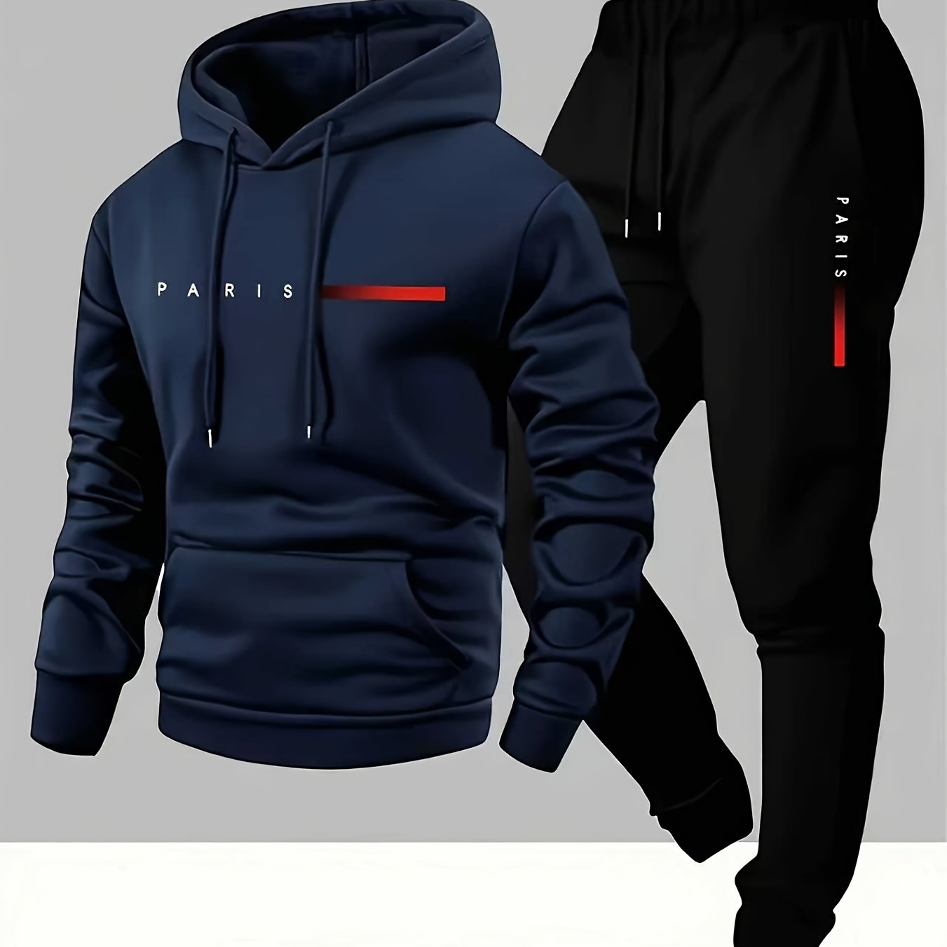 Halloween Men'S Hoodie with PARIS Lettering And Drawstring Sweatpants Set, a Must-Have Outfit for Autumn And Winter, Perfect for Everyday Outdoor Wear