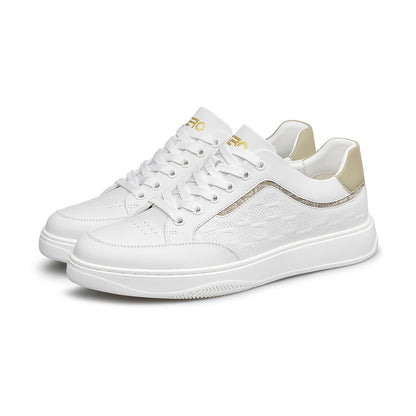 Men's White Cowhide Leather Sneakers Lightweight Casual Style