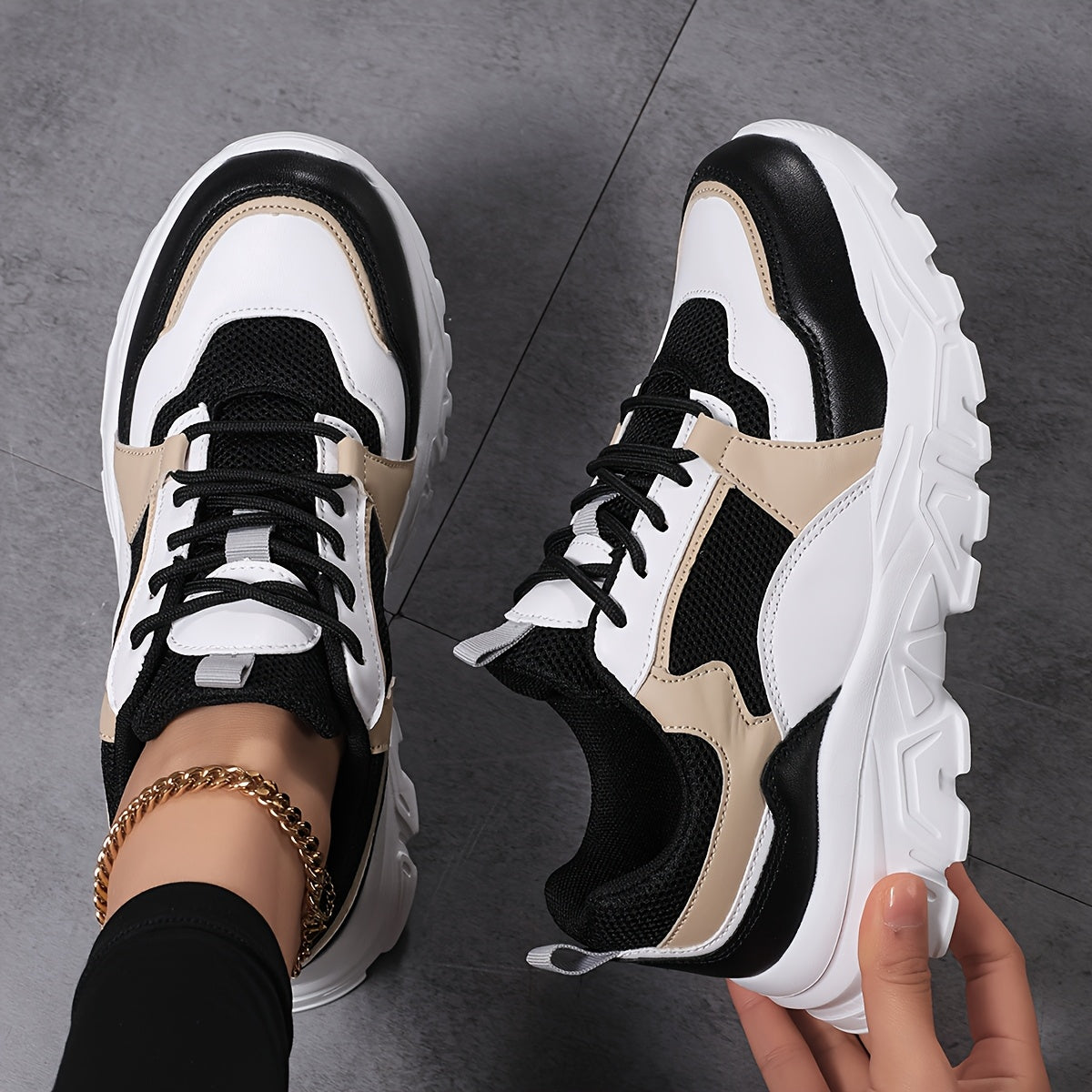 Women'S Fashion Casual Sneakers, Sizes 36-42, Breathable Lace-Up Running Shoes, Lightweight, Low Top, Round Toe, with Fabric Upper and MD Sole, All-Season Wear