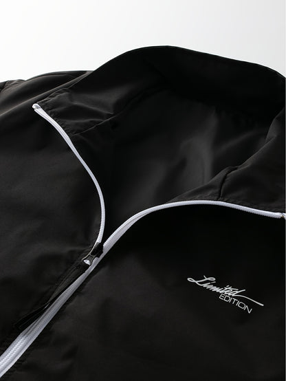 Men's Casual Polyester Jacket with Stand Collar and Zipper
