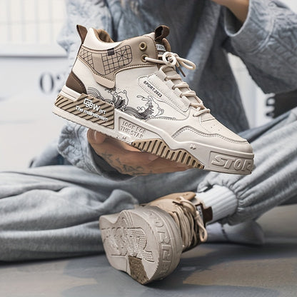 Men's High-Top Skate Sneakers - Comfortable, Non-Slip Casual Shoes for Outdoor Walking  Jogging, Stylish Striped/Solid Design, Lace-Up, All Seasons