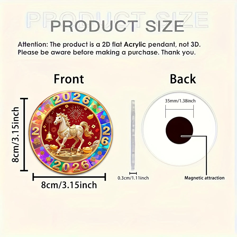 1pc Large Happy New Year Magnet - Chinese New Year Decoration with Horses, Golden & Red Accents - Acrylic Kitchen, Fridge, Office, Cabinet, Dishwasher, Decorative Magnet | Traditional Design | Durable Magnet