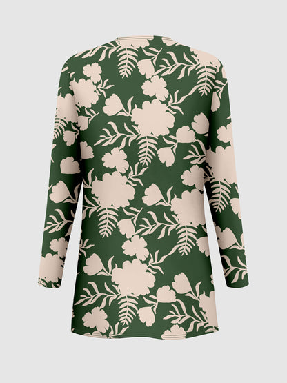 Plus Size, A three-piece set of Women's plus-size elegant floral print top and solid-color vest pants