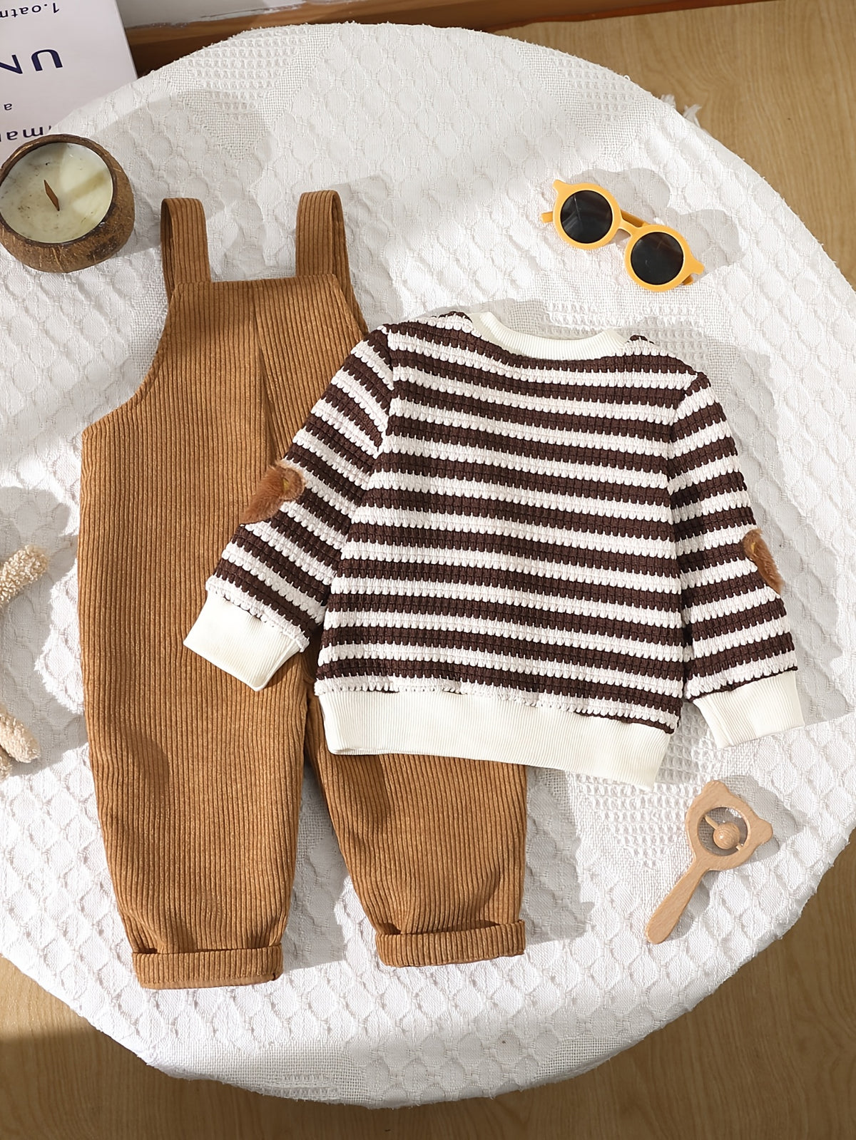 Boys 2-Piece Embroidered Long Sleeve Top & Corduroy Overalls - ayq