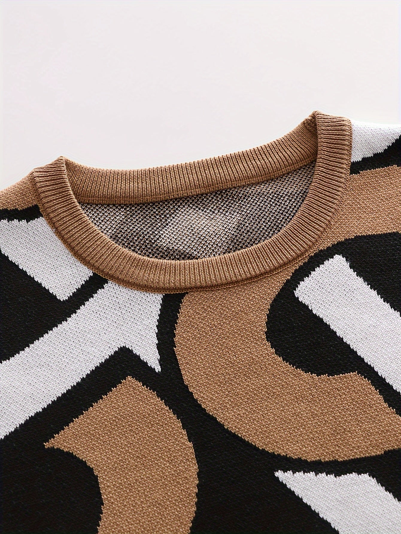 Temujin OBM Men's Fashion New Jacquard Color-Block Knit Long Sleeve Pullover Sweater