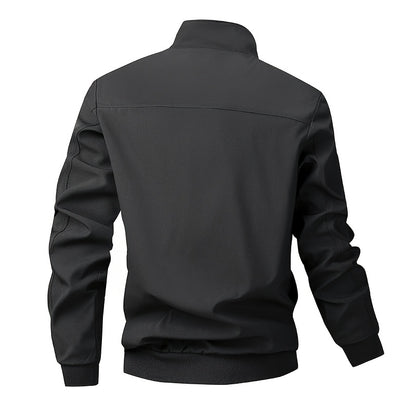 Men's Casual Royal Blue Bomber Jacket - Full Zip, Loose Fit, Polyester, Stand Collar, Long Sleeve, Lightweight & Durable for Spring and Fall, Casual Outerwear | Ribbed Cuff Sleeves | Durable Outerwear