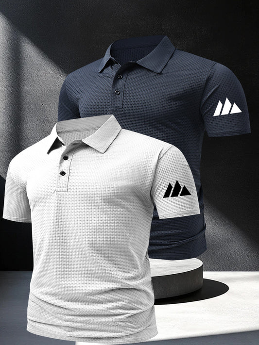 2pcs Minimalist Small Mountain Badge Pattern Men'S Outdoor Golf And Equestrian Casual Polo Short Sleeves, Mature Men'S Business Casual Polo, Breathable And Comfortable, Suitable for Spring And Summer, Can Be Worn As an Inner - ayq