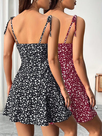 Elegant Women's Spring Mini Slip Dress with Floral Print