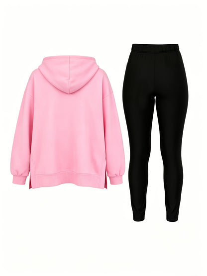 Casual Hooded Sweatshirt and Fitted Pants Set for Fall/Winter - ayq