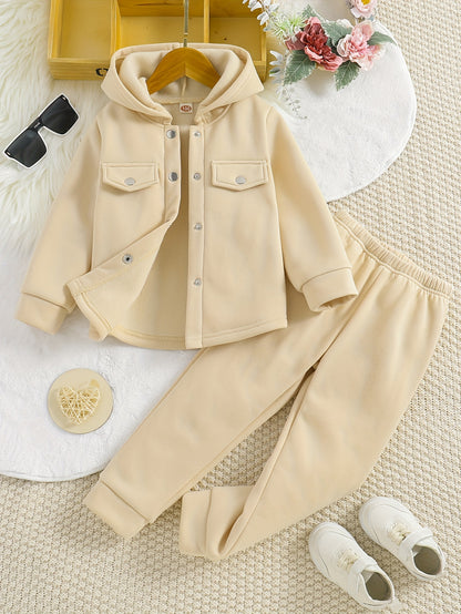 Girls' 2-piece Sets, Button Front Hooded Jacket + Jogger Pants, Autumn Clothes Party Outdoor Sports Outdoor