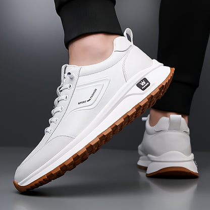 Men's All-Season Breathable White Sneakers - Casual  Sporty, Non-Slip Soft Rubber Sole, Low-Top Design with Pull Tab, Comfortable Microfiber Upper for Casual Attire