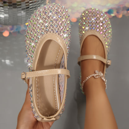 Elegant Women's Mary Jane Shoes with Rhinestone & Mesh Upper