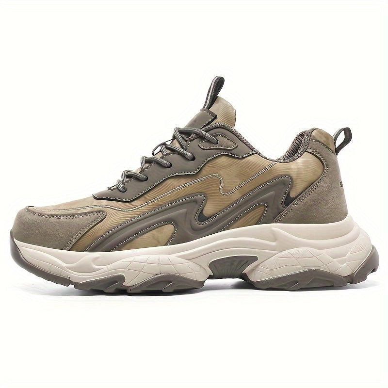 Men's Casual Athletic Sneakers - Lightweight, Breathable Running Shoes with Soft PU Sole for Outdoor Activities, Lace-Up Closure, Striped/Plaid Design, Casual Running Shoes | Sporty Midtop Sneakers | Pu Upper Sneakers - ayq