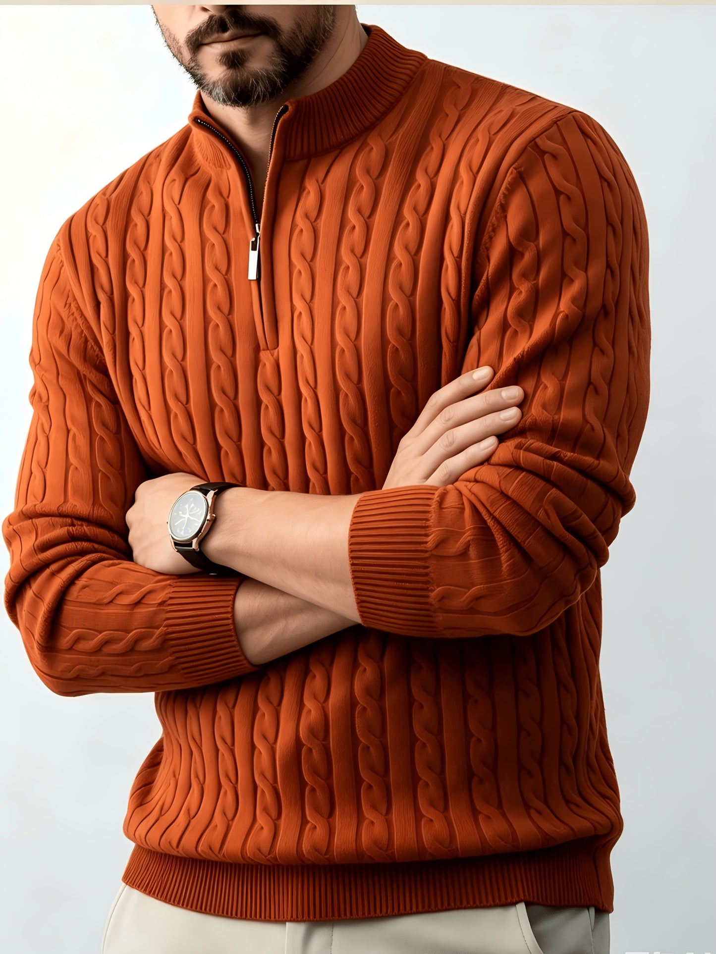 Men's Casual Quarter-Zip Knit Pullover for Spring and Fall