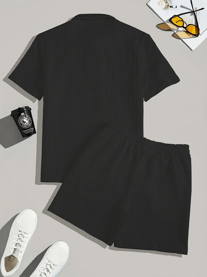 Men's Suit Short Sleeve Shorts Jacquard Casual Zipper Fashion Summer Outerwear Two Piece Set