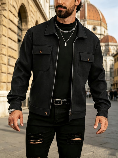Men's Vintage Lapel Workwear Jacket with Zipper Pockets