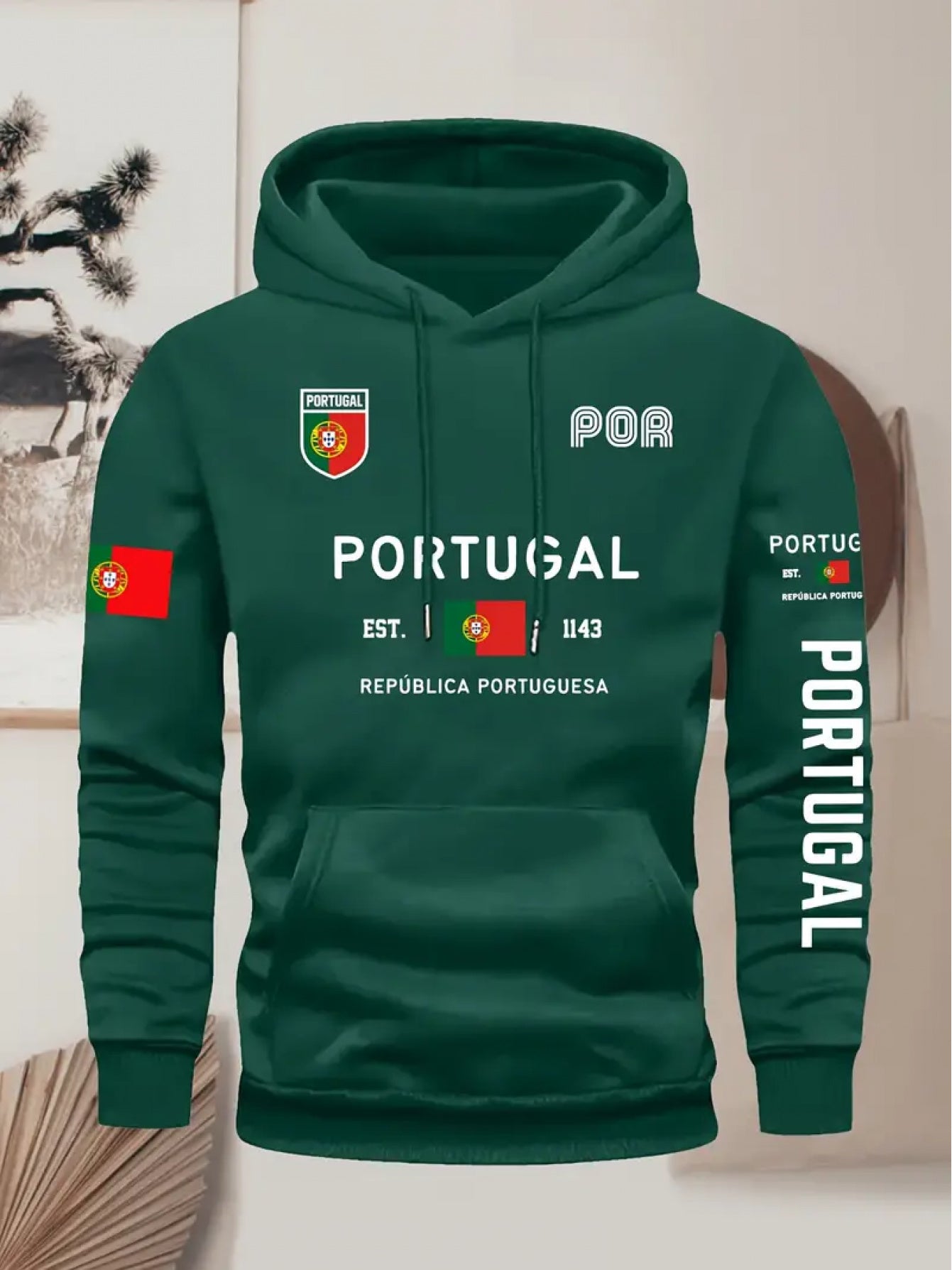 Men's Portugal Flag Hoodie with Adjustable Hood & Pocket