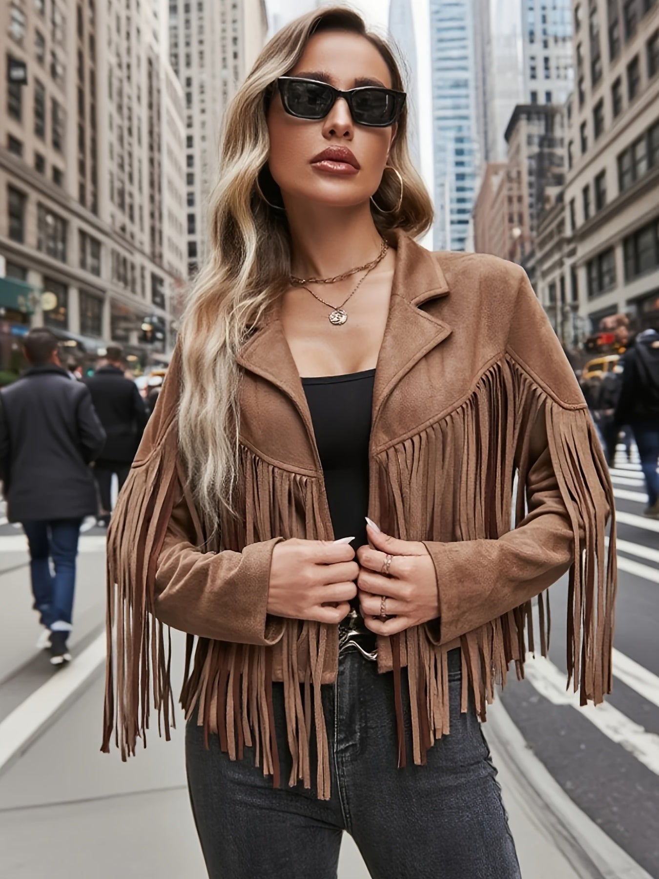 Plus Size, Women's Plus Size Elegant Long Jacket Coat - Soft Formal Lapel collar, All-Season Chic Outerwear for Office, Party, Everyday - Plus Friendly Elegant Jacket for Women, Party Attire, Suedelike Texture, Fuzzy Textured