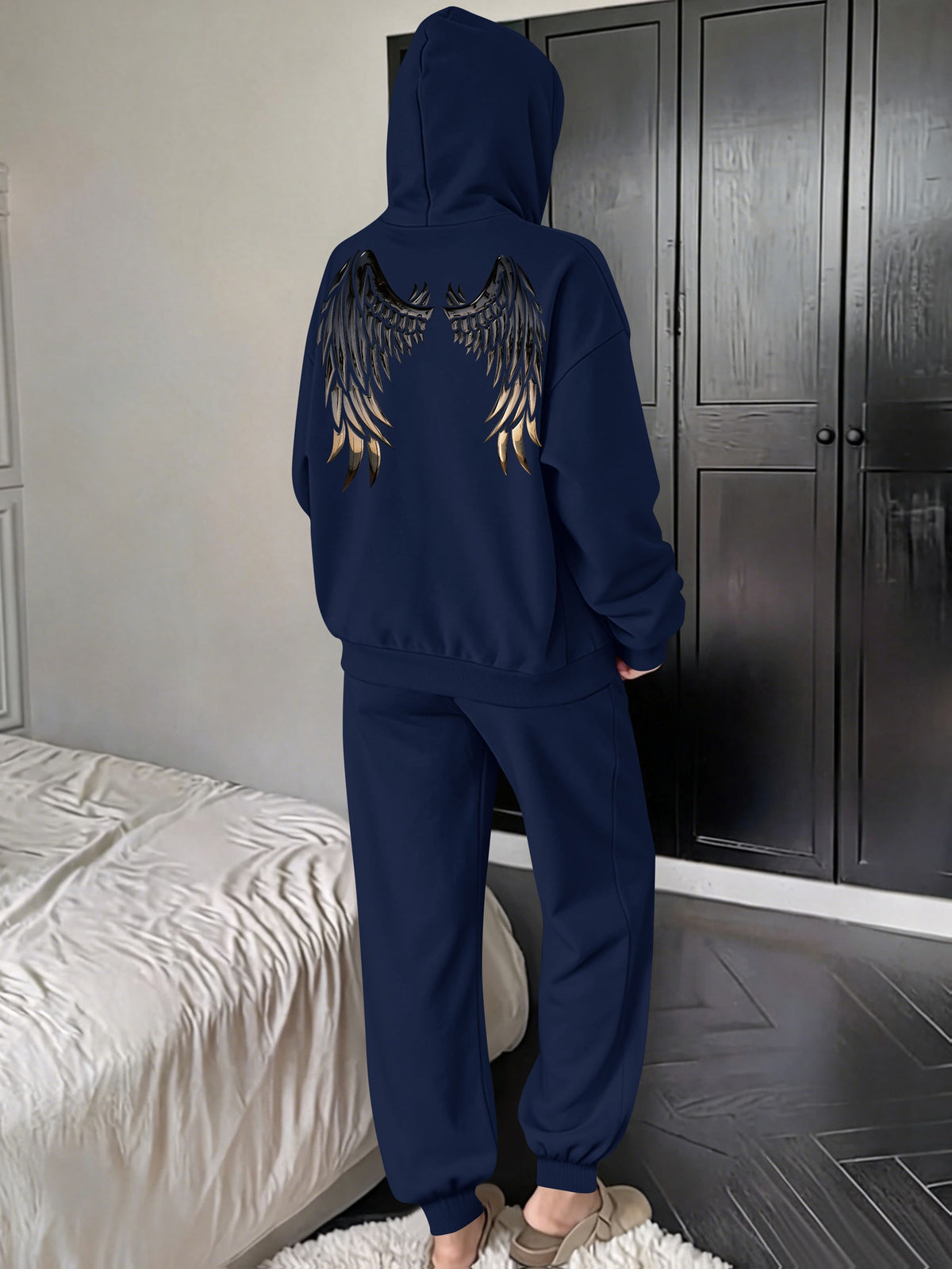 Women’s Fall Winter Casual Loose Hooded Sweatshirt & Pants Set - ayq