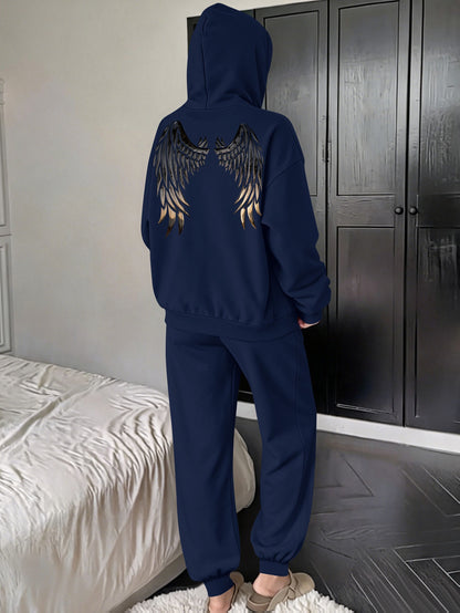 Women’s Fall Winter Casual Loose Hooded Sweatshirt & Pants Set - ayq