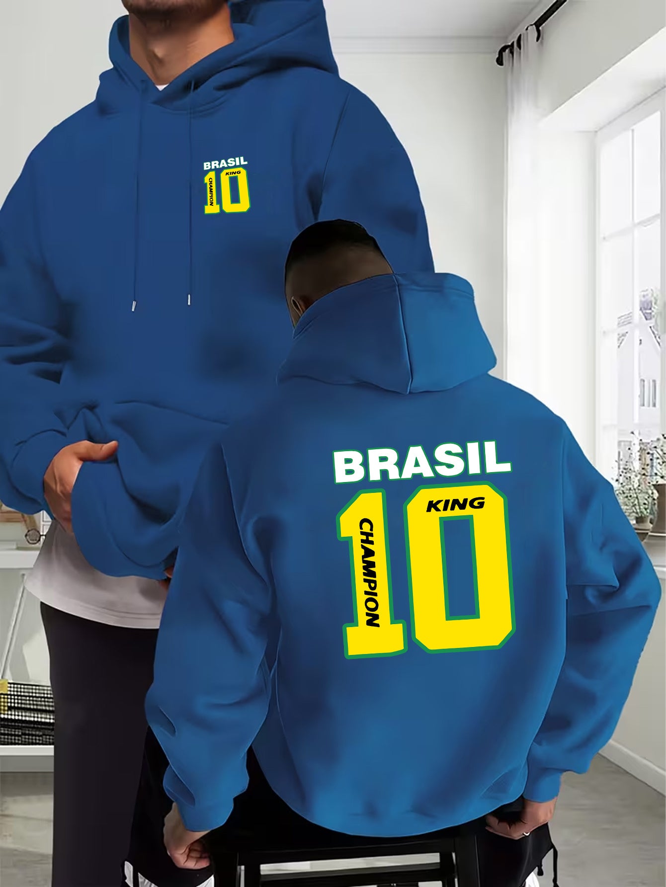Men's Casual Hooded Sweatshirt with Brazilian No.10 Print