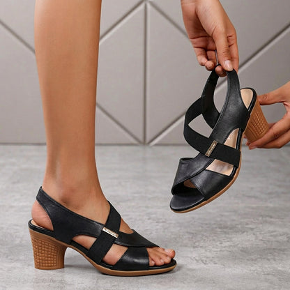Women’s Summer Mid-Heel Open Toe Casual Sandals Comfortable Block Heel
