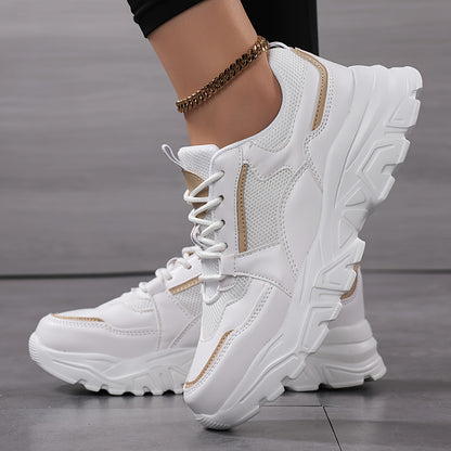 Women'S Fashion Casual Sneakers, Sizes 36-42, Breathable Lace-Up Running Shoes, Lightweight, Low Top, Round Toe, with Fabric Upper and MD Sole, All-Season Wear