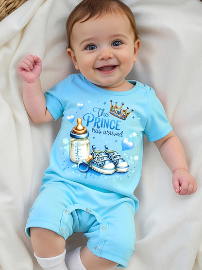 Infant Boys' Summer Romper Bodysuit with Letter Print, Soft Polyester