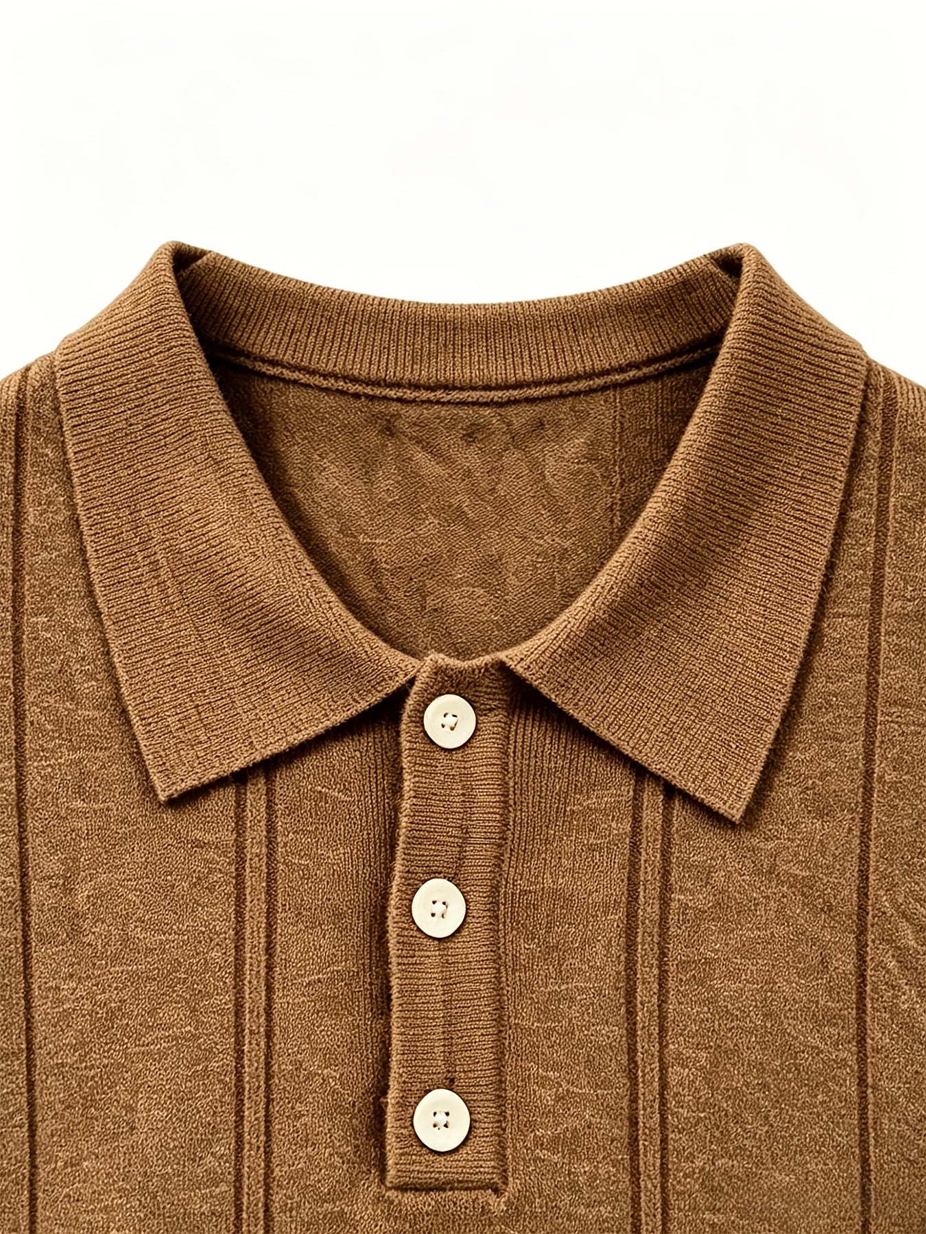 Men's Slim Fit Vertical Stripe Knit Polo Shirt with Lapel Collar