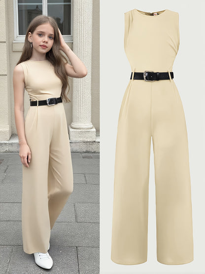Girls' Sleeveless Wide-Leg Jumpsuit for Spring and Summer