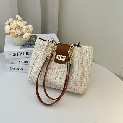 Large Capacity Women's Woven Shoulder Tote Bag for Beach