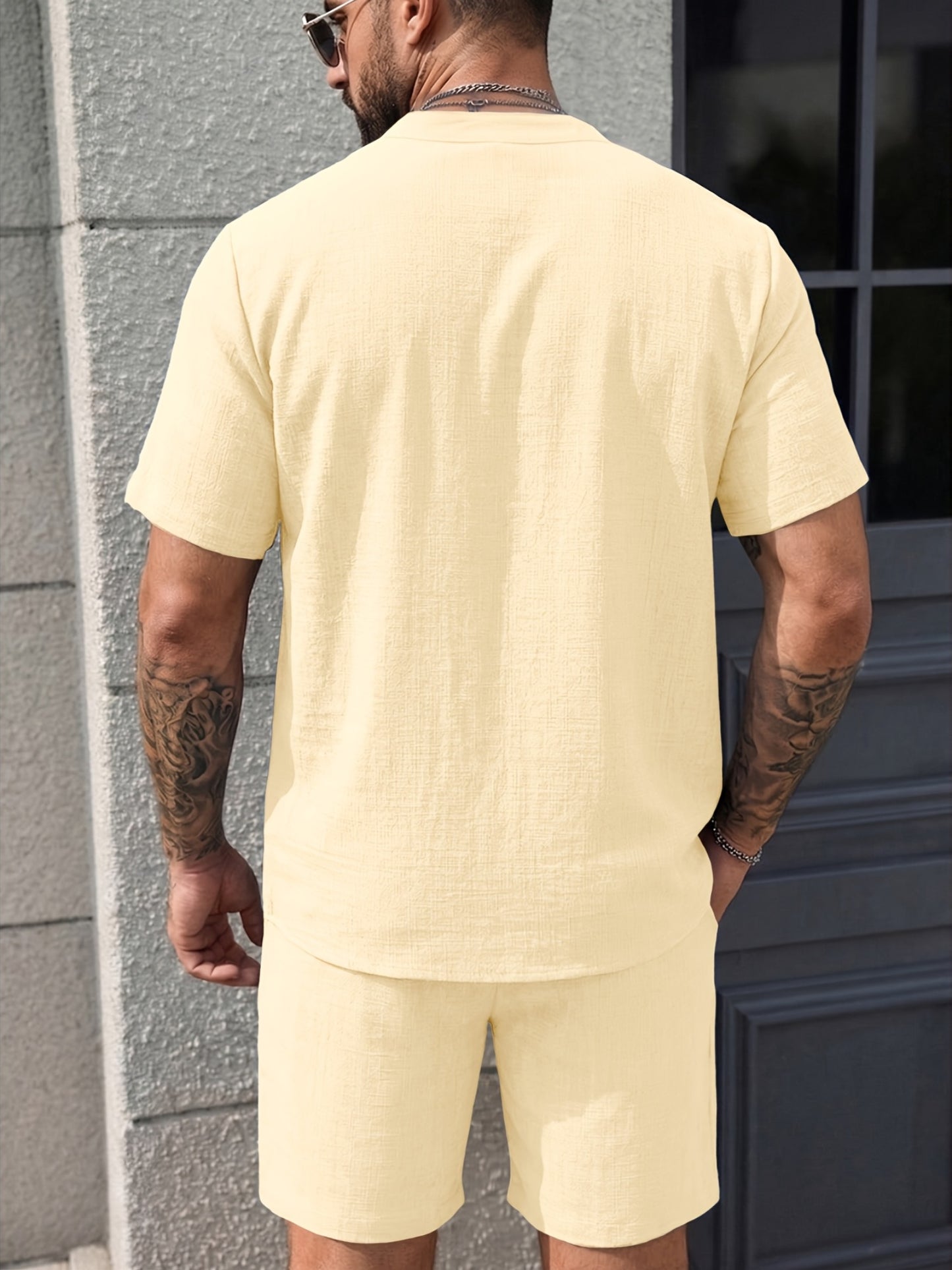 Men's Summer Casual 2-Piece Set Short Sleeve Shirt & Shorts