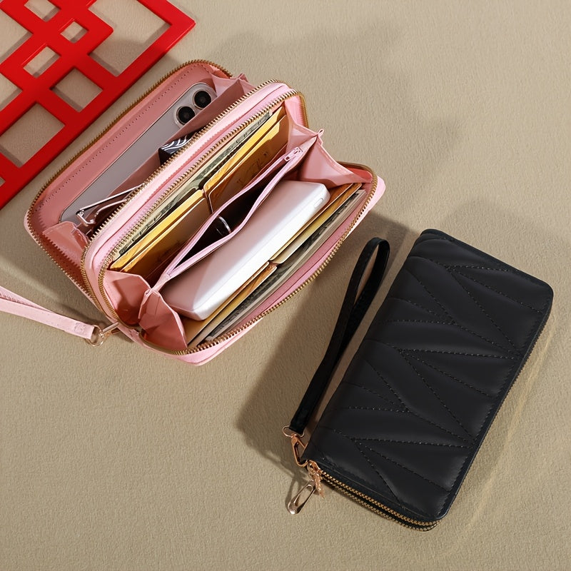 Women'S Stylish Long Wallet with Double Zippers - Casual Style, Card Holder And Coin Purse.