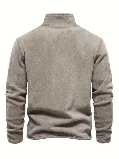 Men's Heavy-Duty Fleece-Like Winter Jacket with Full-Zip Closure & Mountain Logo Embellishment - Stand Collar Long Sleeve H-Shape Silhouette, Brown/White, Machine Washable Cold Weather Skiing & Outdoor Coat (No Belt)