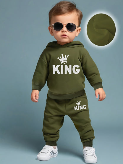 Baby Boy KING Crown Hoodie & Casual Pants Set for Spring Fall